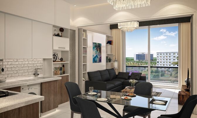 Полностью готовая квартира 2+1 с мебелью (вид на парк) в Arjan, Дубаи, ОАЭ