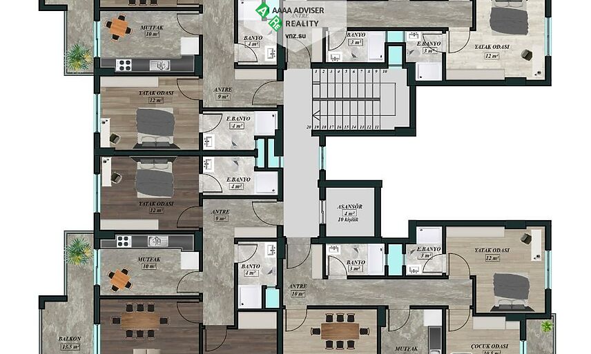 Недвижимость Турции Avsallar Pi Life Residence  Продажа 1+1 Квартира: 22