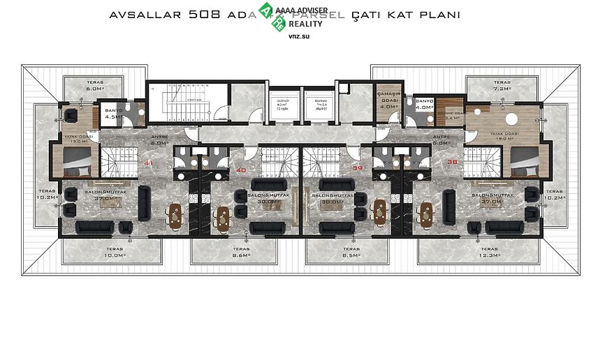 Недвижимость Турции MY GARDEN RESİDENCE AVSALLAR Продажа 2+1 Квартира: 16