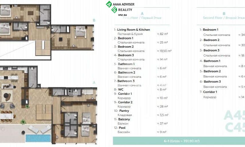 Недвижимость Турции Квартиры различных форматов в новом комплексе отельного типа, Алтынташ/Анталья 140-228 м²: 17