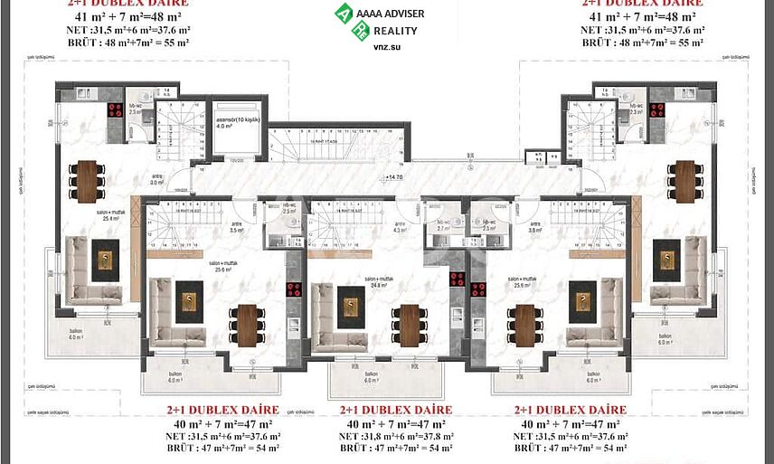 Недвижимость Турции Двухкомнатные квартиры в новом комплексе 54-55 м²: 19