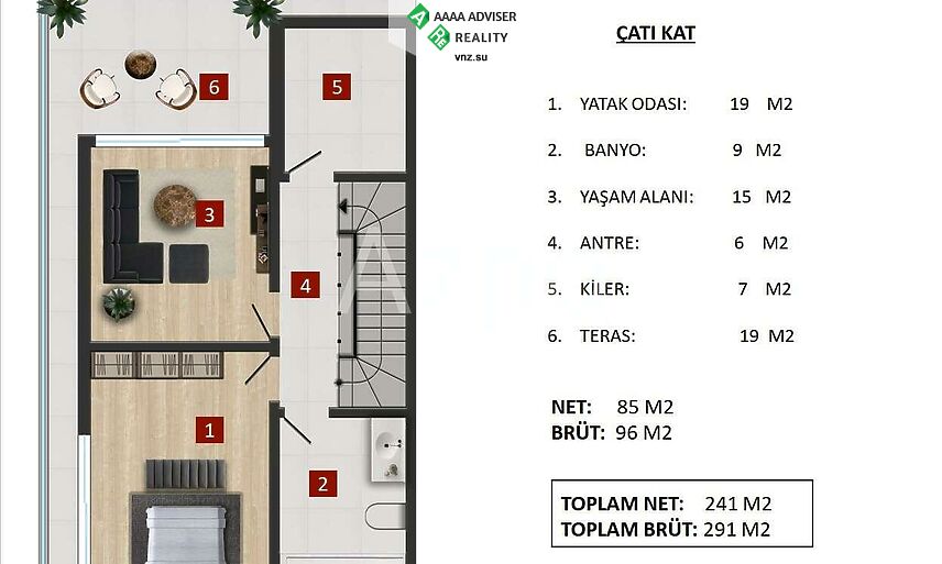 Недвижимость Турции Новая вилла планировкой 5+1 в районе Антальи, Кепез 291 м²: 13