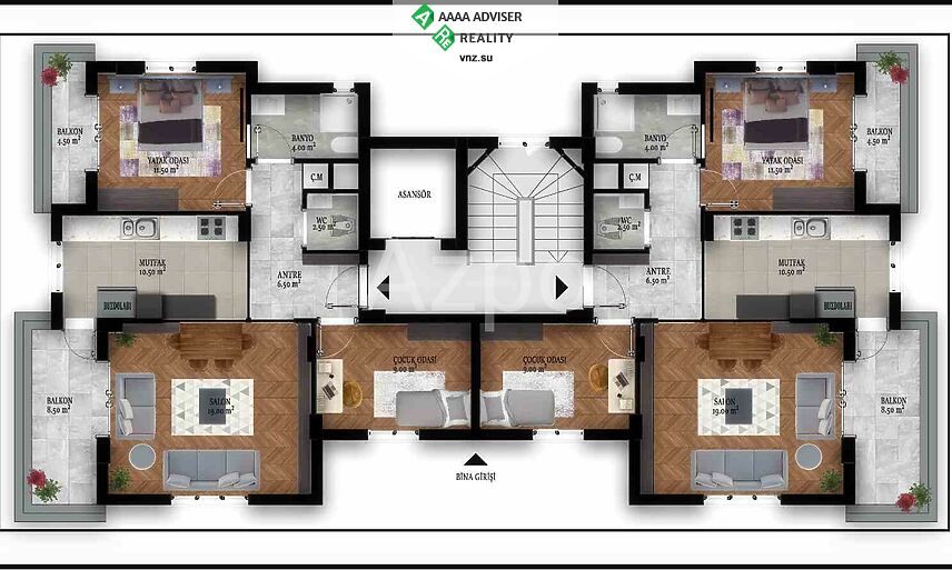 Недвижимость Турции Трёхкомнатная квартира с отдельной кухней в новом комплексе 100 м²: 25