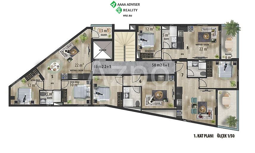 Недвижимость Турции Квартиры в строящемся комплексе рядом с пляжем Клеопатры 50-130 м²: 8