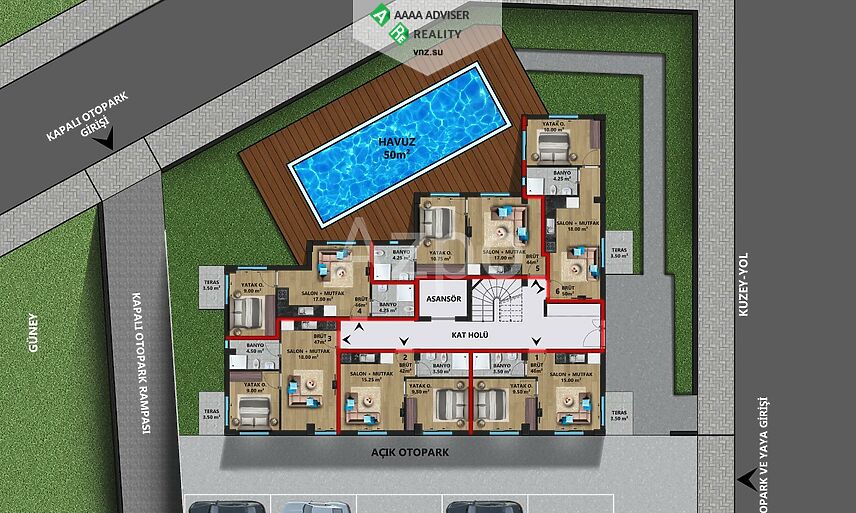 Недвижимость Турции Квартиры в районе Лара (инвестиционный проект) 44-123 м²: 6