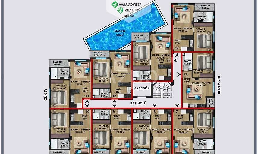 Недвижимость Турции Квартиры в районе Лара (инвестиционный проект) 44-123 м²: 8