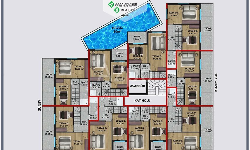 Недвижимость Турции Квартиры в районе Лара (инвестиционный проект) 44-123 м²: 10