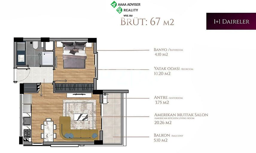 Недвижимость Турции Квартиры планировками 1+1 и 2+1 в строящемся комплексе 67-90 м²: 19