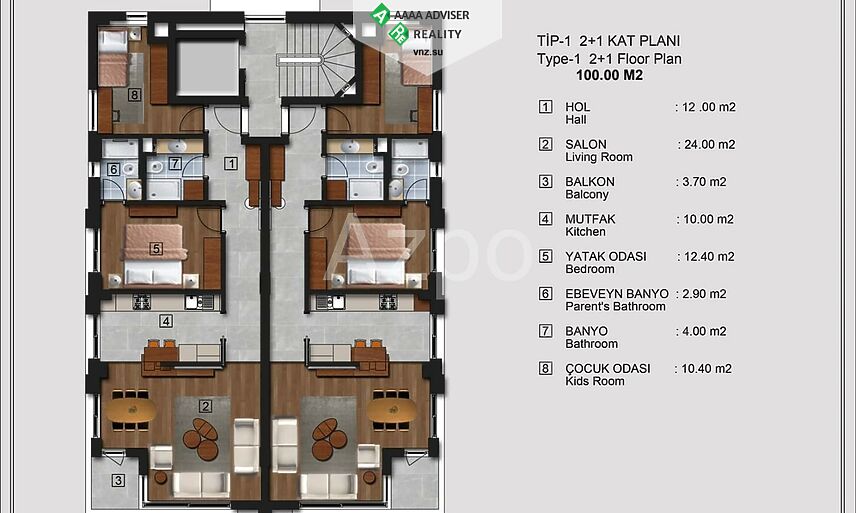 Недвижимость Турции Квартиры различных форматов в центральном районе Антальи 100-200 м²: 22