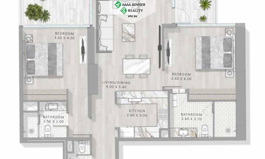 Недвижимость ОАЭ Стильная квартира с 2 спальнями: 1