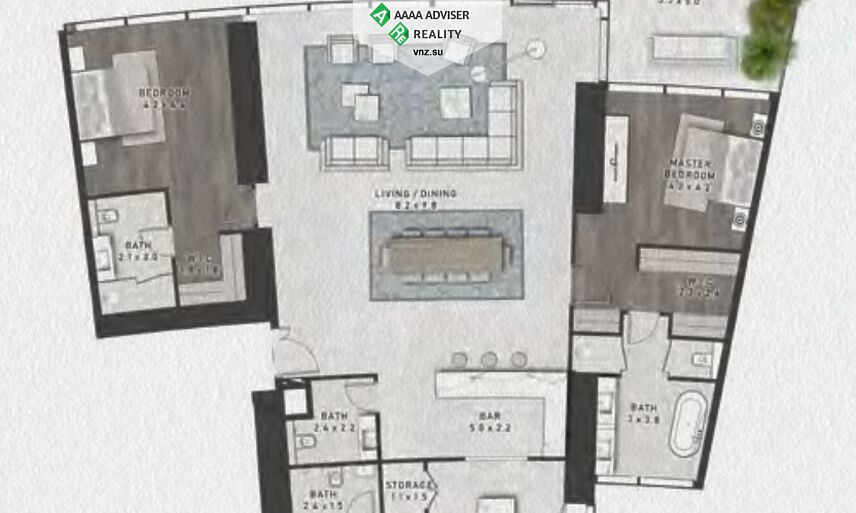 Недвижимость ОАЭ Шикарные апартаменты с 2 спальнями и террасой с бассейном: 1
