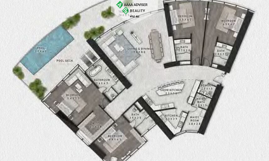 Недвижимость ОАЭ Люкс апартаменты с 4 спальнями и собственным бассейном: 4