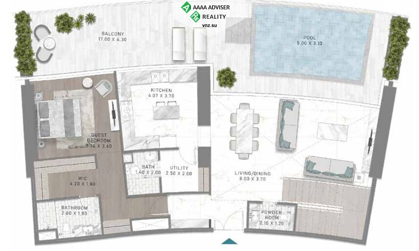 Недвижимость ОАЭ Дизайнерская  квартира  с 3 спальнями и террасой : 2