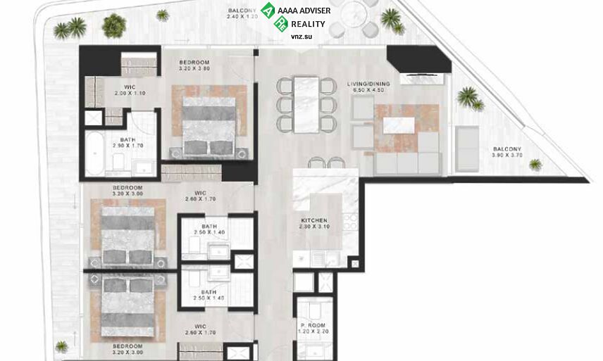 Недвижимость ОАЭ Дизайнерские апартаменты с 3 спальнями: 1