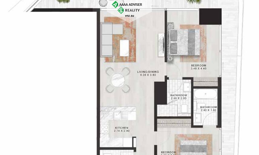 Недвижимость ОАЭ Эксклюзивные апартаменты с 2 спальнями: 1