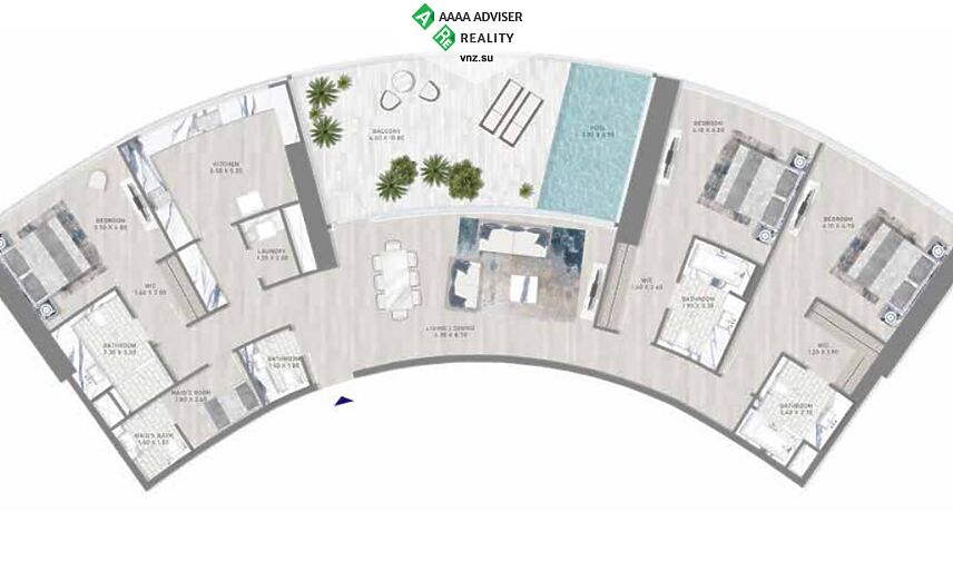 Недвижимость ОАЭ Люкс апартаменты с 3 спальнями и бассейном: 1