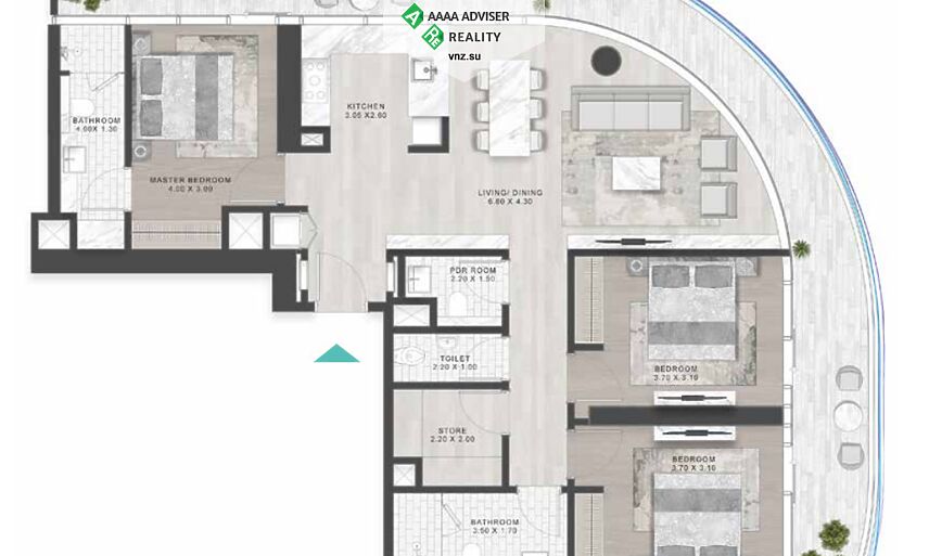 Недвижимость ОАЭ Шикарная квартира  с балконом и 3 спальнями: 2