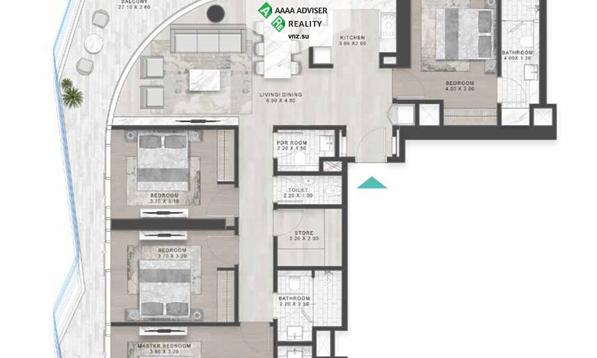 Недвижимость ОАЭ Шикарная квартира  с балконом и 4 спальнями: 1