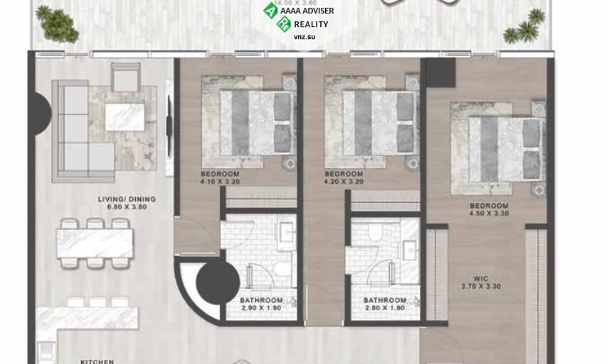 Недвижимость ОАЭ Люкс апартаменты с 3 спальнями: 1