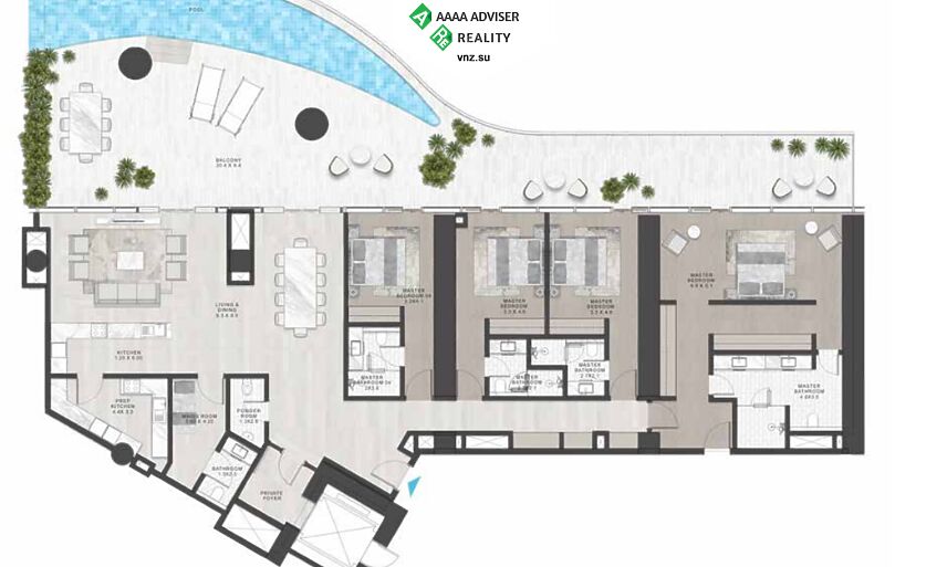 Недвижимость ОАЭ Роскошные апартаменты с 4 спальнями и бассейном: 1