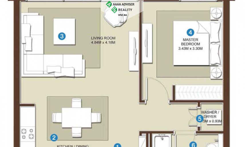 Недвижимость ОАЭ Шикарная квартира с 1 спальней : 5