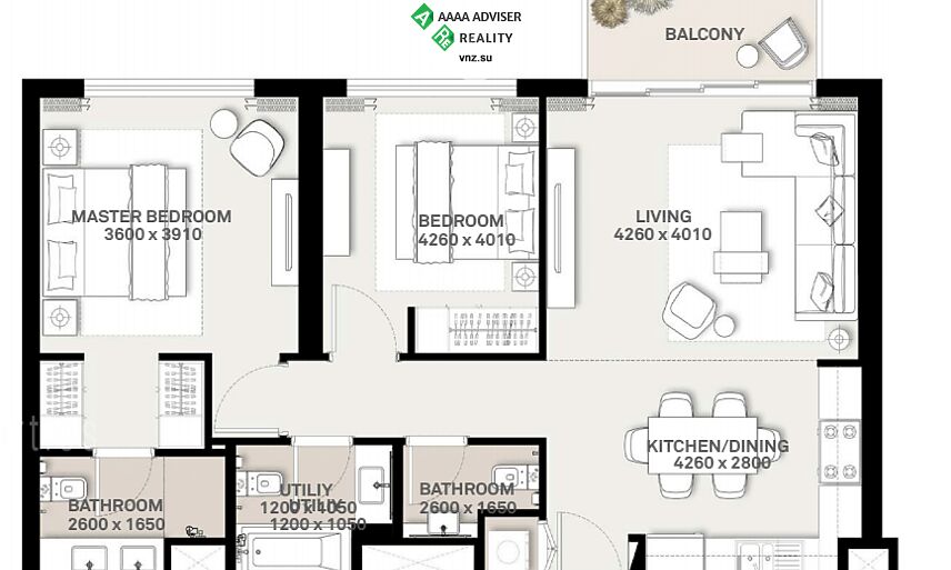 Недвижимость ОАЭ Уютная квартира с 2 спальнями и балконом: 3