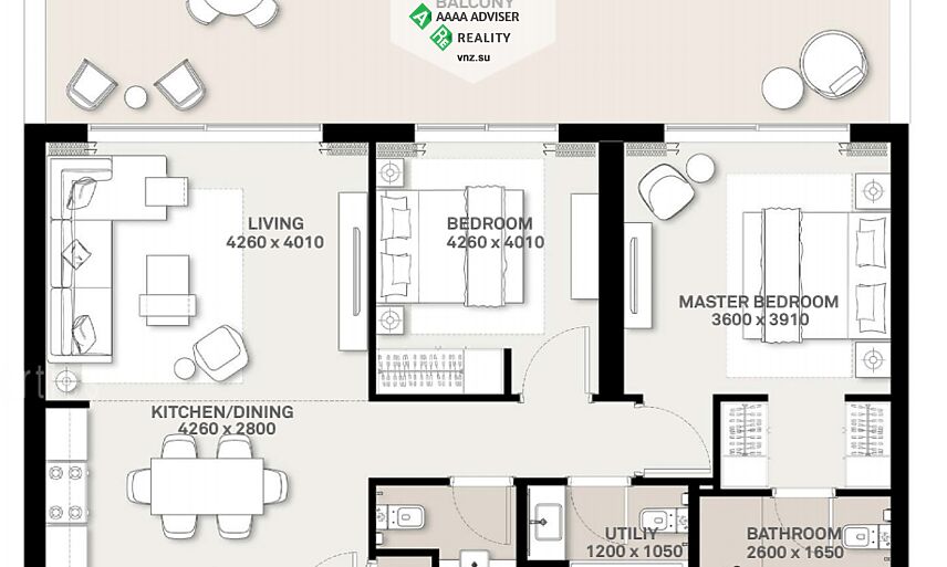 Недвижимость ОАЭ Стильная квартира с 2 спальнями и большим балконом: 2