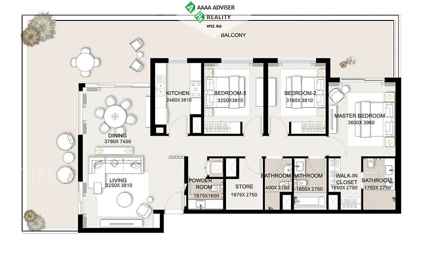 Недвижимость ОАЭ Роскошные апартаменты с 3 спальнями и просторным балконом: 1