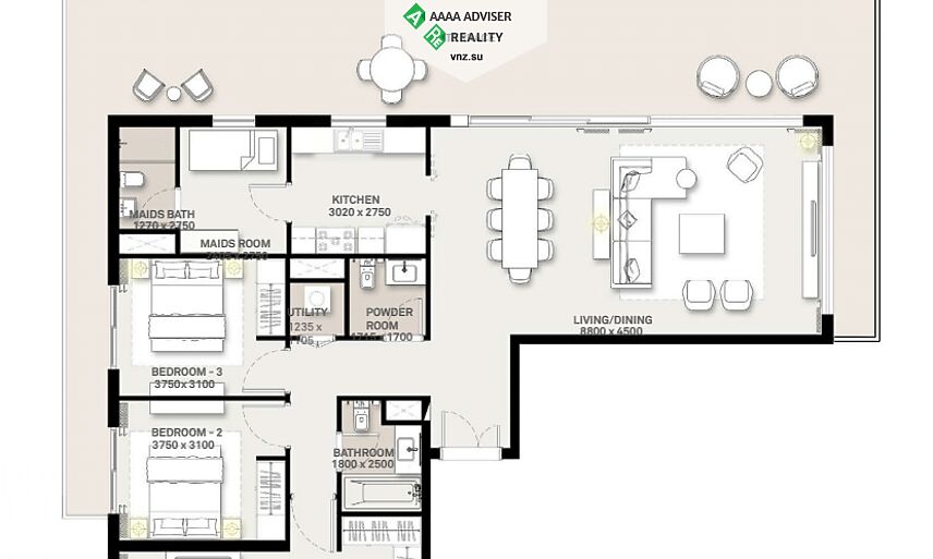 Недвижимость ОАЭ Роскошные апартаменты с 3 спальнями и террасой : 2