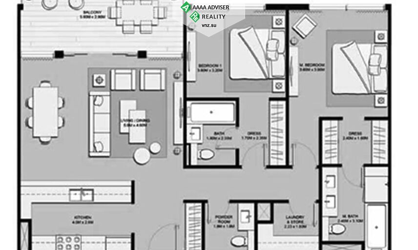 Недвижимость ОАЭ Роскошные квартира с 2 спальнями и балконом: 1