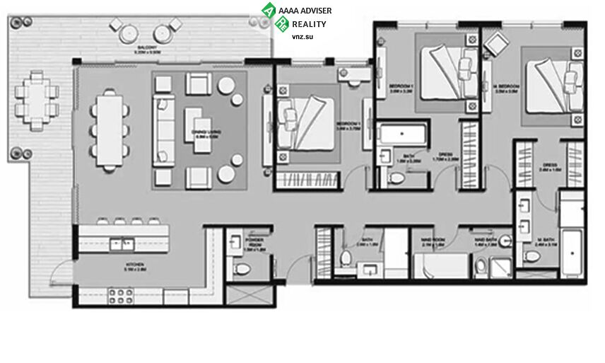 Недвижимость ОАЭ Роскошные квартира с 3 спальнями и балконом: 1