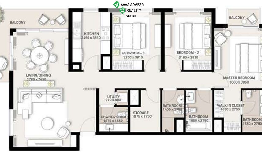 Недвижимость ОАЭ Красивая квартира с 3 спальнями и балконом: 1