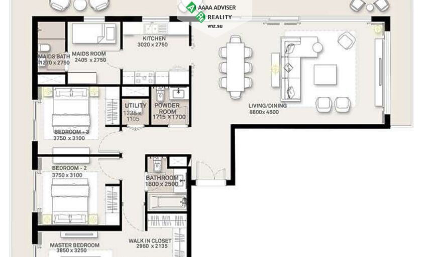 Недвижимость ОАЭ Роскошные апартаменты с 3 спальнями, большой террасой и отдельной комнатой для домработницы: 1