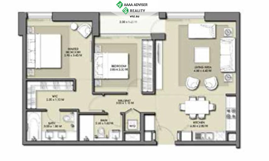 Недвижимость ОАЭ Стильная квартира с 2 спальнями: 4