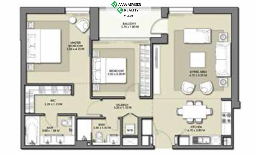 Недвижимость ОАЭ Стильная квартира с 2 спальнями и балконом: 4