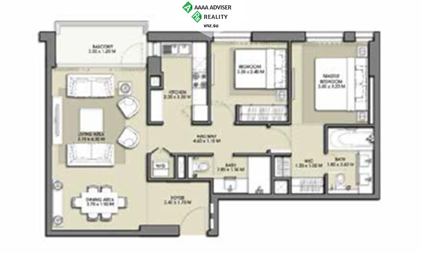 Недвижимость ОАЭ Изысканная квартира с 2 спальнями  и балконом: 4