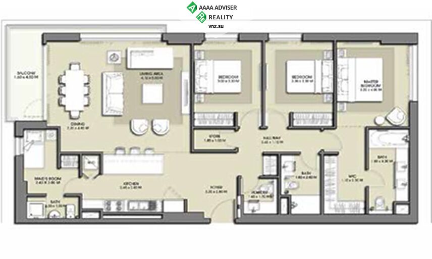 Недвижимость ОАЭ Роскошные апартаменты с 3 спальнями : 7