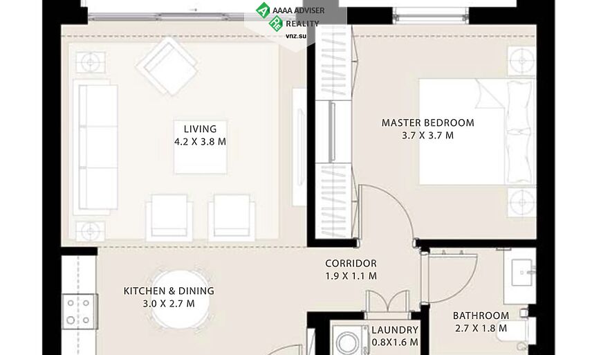 Недвижимость ОАЭ Уютная квартира с 1 спальней : 2