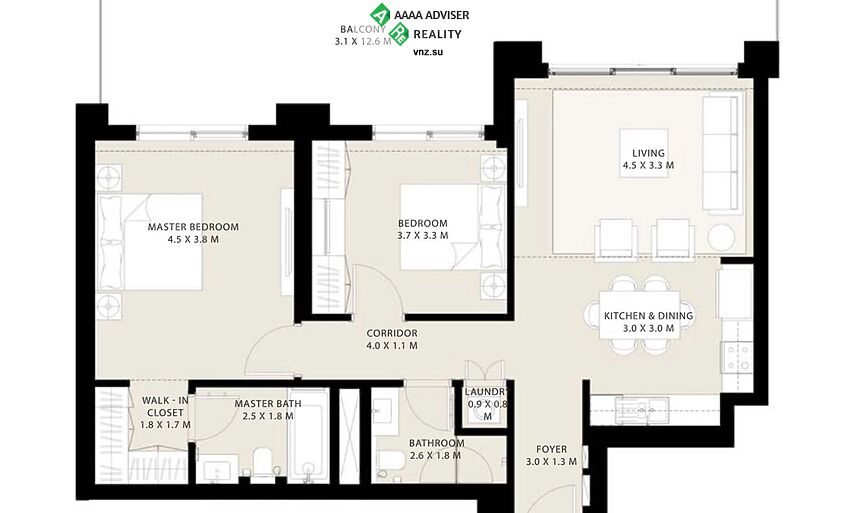 Недвижимость ОАЭ Уютная квартира с 2  спальнями : 4