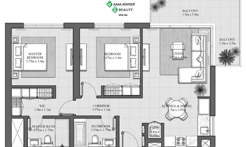 Недвижимость ОАЭ Роскошные апартаменты с 2 спальнями : 9