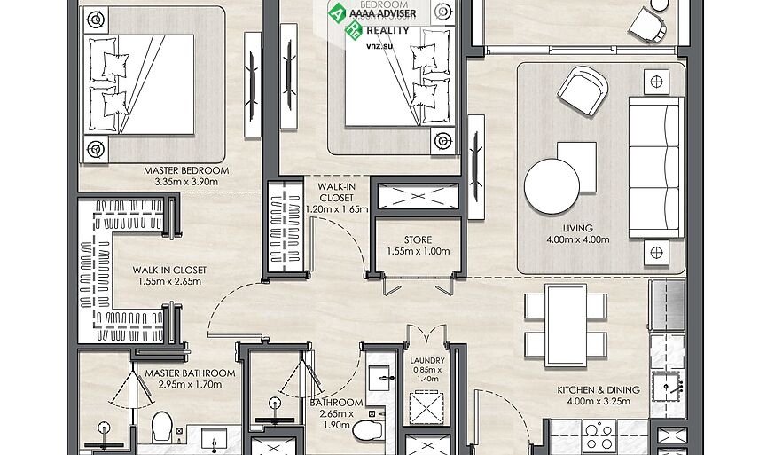 Недвижимость ОАЭ Шикарная квартира  с балконом и 2 спальнями: 1