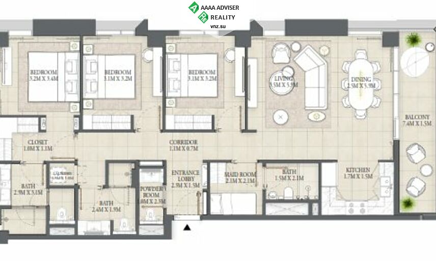 Недвижимость ОАЭ Роскошные апартаменты с 3 спальнями: 1