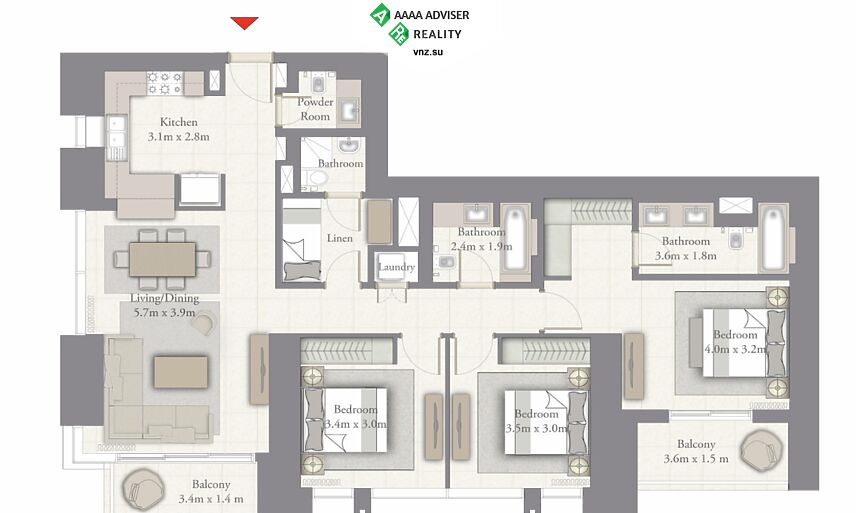 Недвижимость ОАЭ Люкс апартаменты с 3 спальнями: 3