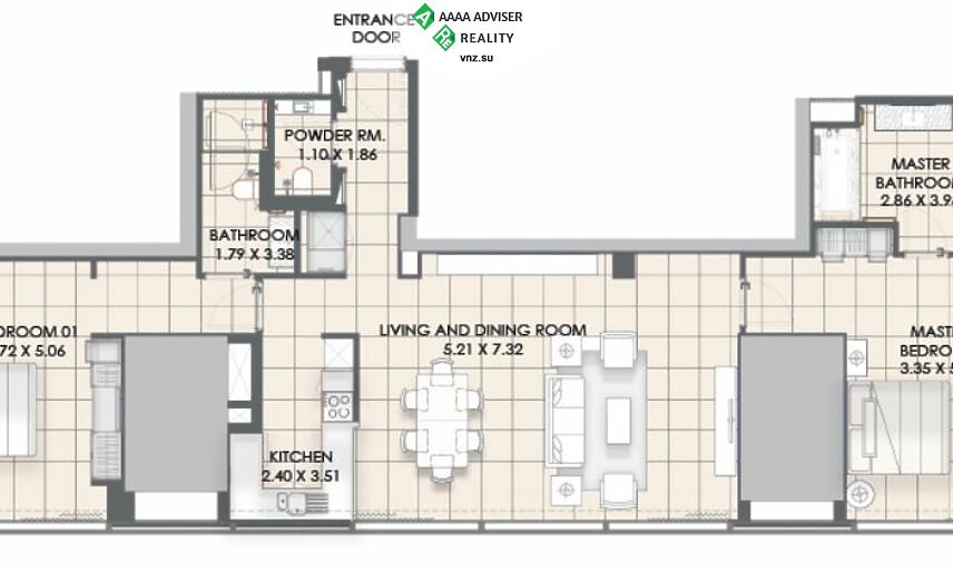 Недвижимость ОАЭ Шикарная квартира с 2 спальнями: 1