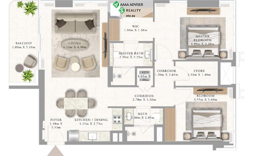 Недвижимость ОАЭ Элегантная квартира с 2 спальнями и балконом : 1