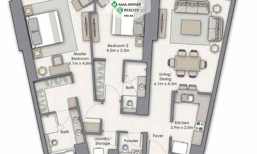 Недвижимость ОАЭ Люкс апартаменты с 2 спальнями: 1