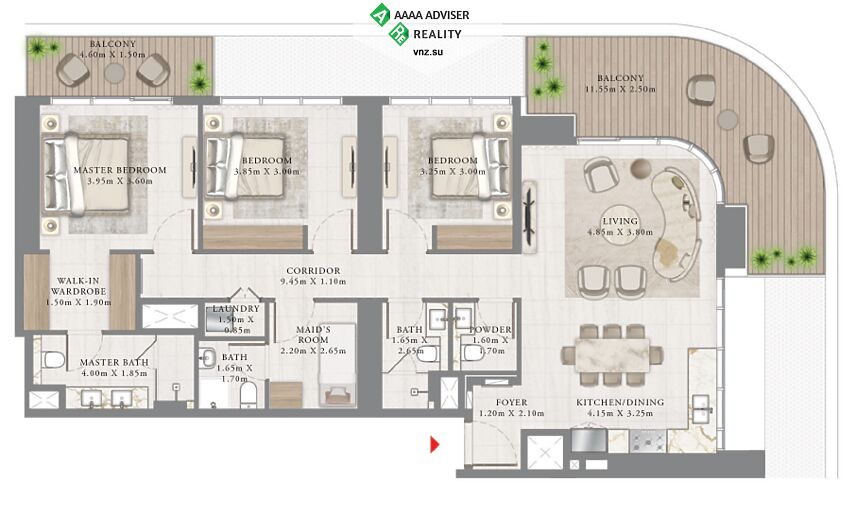 Недвижимость ОАЭ Люкс апартаменты с 3 спальнями: 2