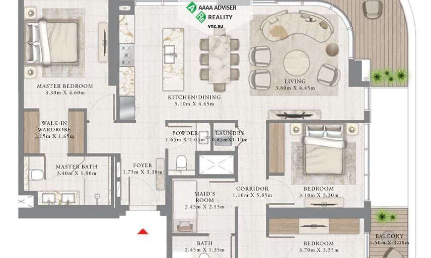 Недвижимость ОАЭ Роскошные апартаменты с 3 спальнями  и балконом : 3