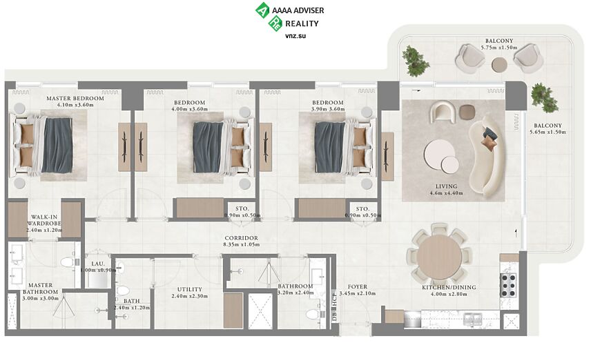 Недвижимость ОАЭ Люкс апартаменты с 3 спальнями: 7