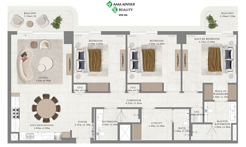 Недвижимость ОАЭ Роскошная квартира с 3 спальнями и балконом: 5